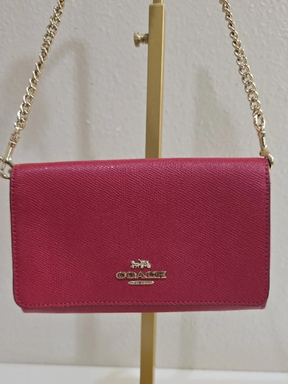 Coach Pink Crossbody Wallet with Gold Chain Strap